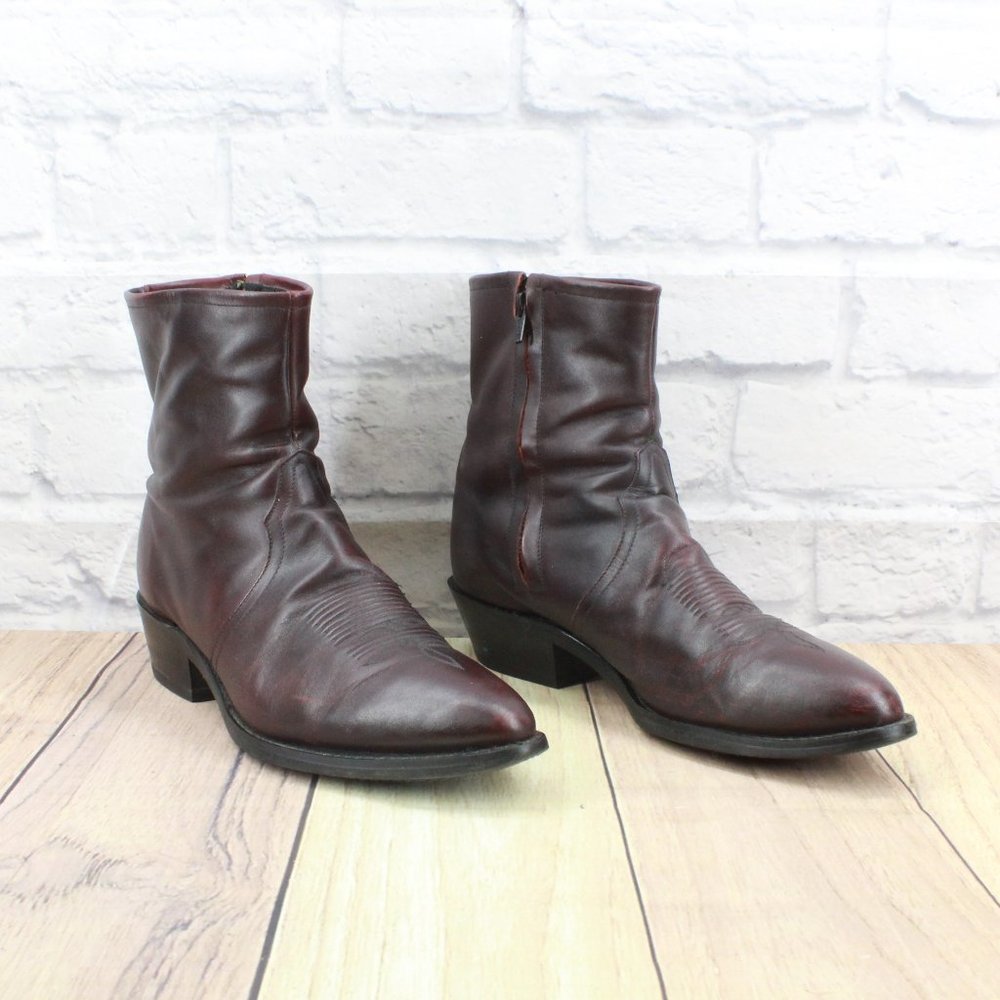 Tony Lama Brown Leather Side Zip Western Cowboy Ankle Boots Size 9.5 - Picture 3 of 11